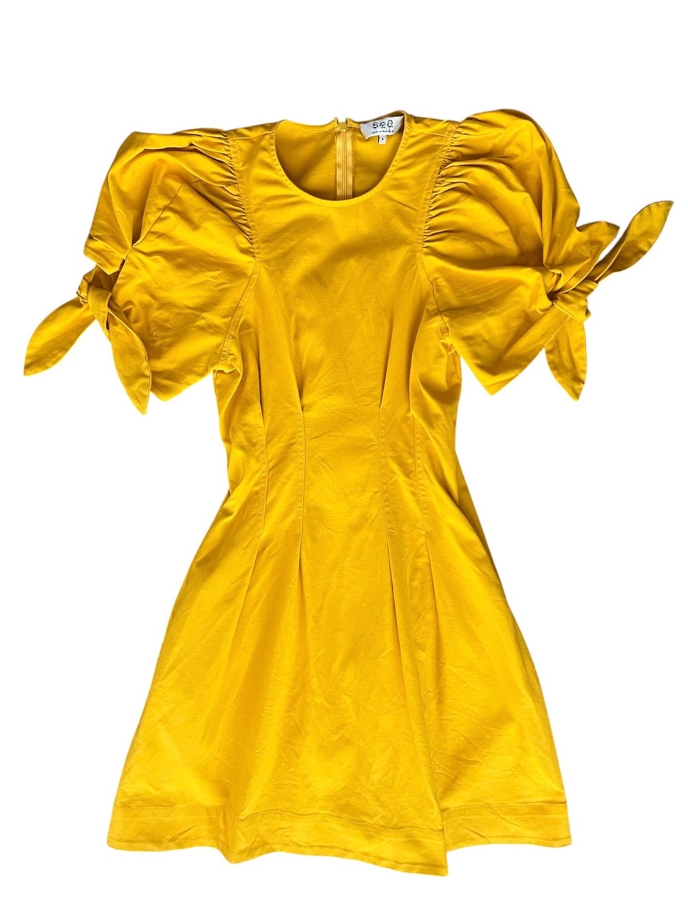 Sea New York Women’s Lennox Puff Sleeve Yellow Fit & Flare Mini Dress Size 4 - Picture 2 of 12